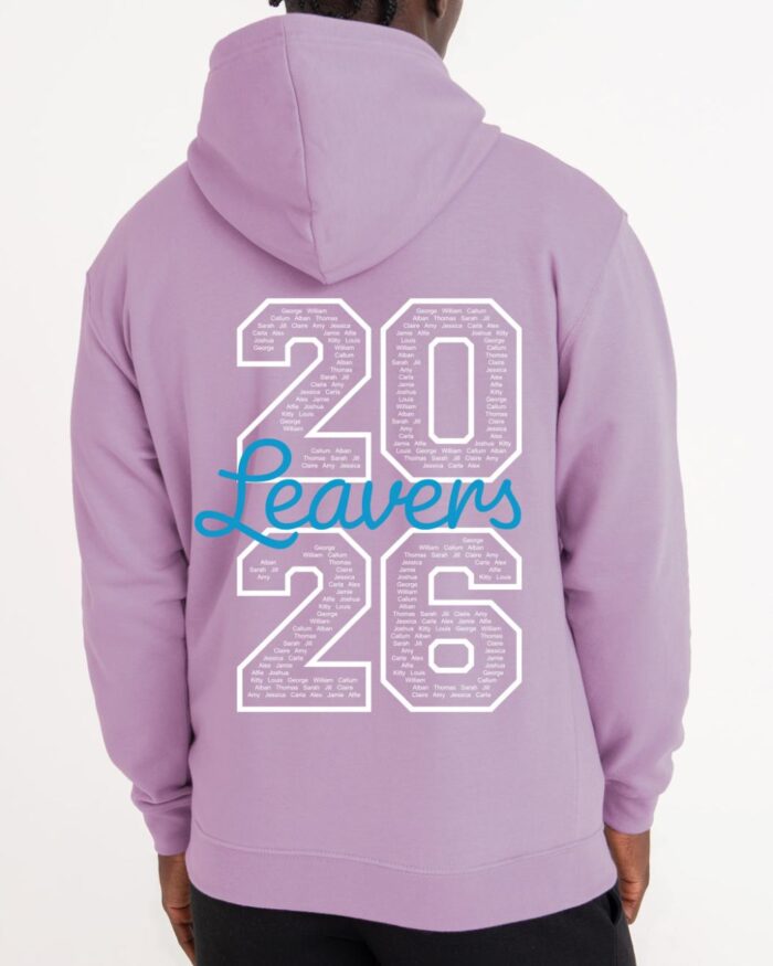 back of a college hoodie in lavender colour